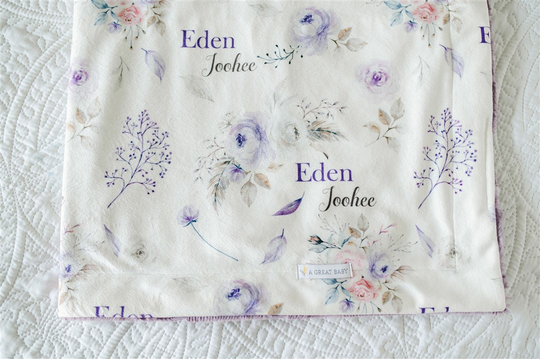 Crystal Jean Lavender Personalized Minky Baby Blanket by AGreatBaby — view 8 of 17