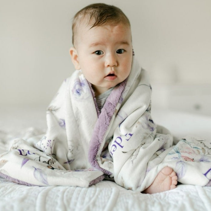Crystal Jean Lavender Personalized Minky Baby Blanket by AGreatBaby — view 7 of 17