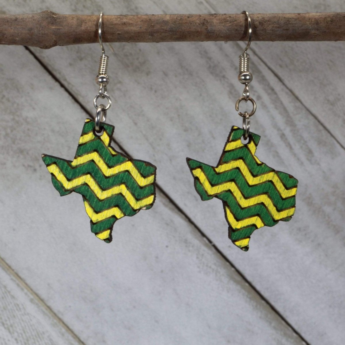Texas Green Gold Wooden Earrings | State Pride Jewelry