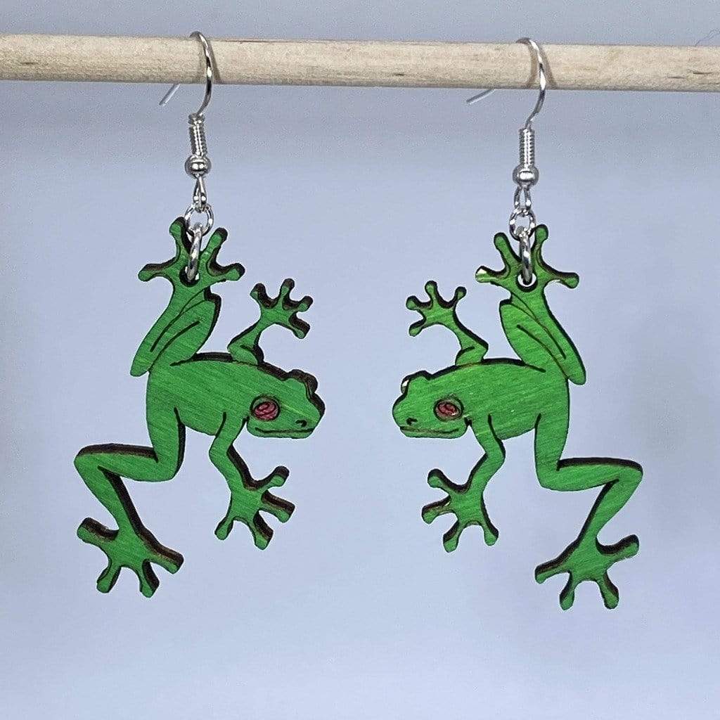 Tree Frog Wooden Dangle Earrings | Rainforest Animal Jewelry