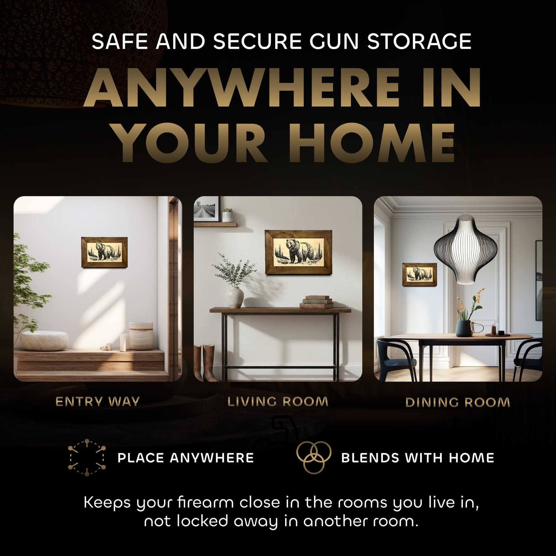 Grizzly Bear Gun Concealment Furniture - Handcrafted Hidden Gun Storage Wall Decor - Hidden Safe Furniture with Magnetic Lock for Quick Access - Made in USA