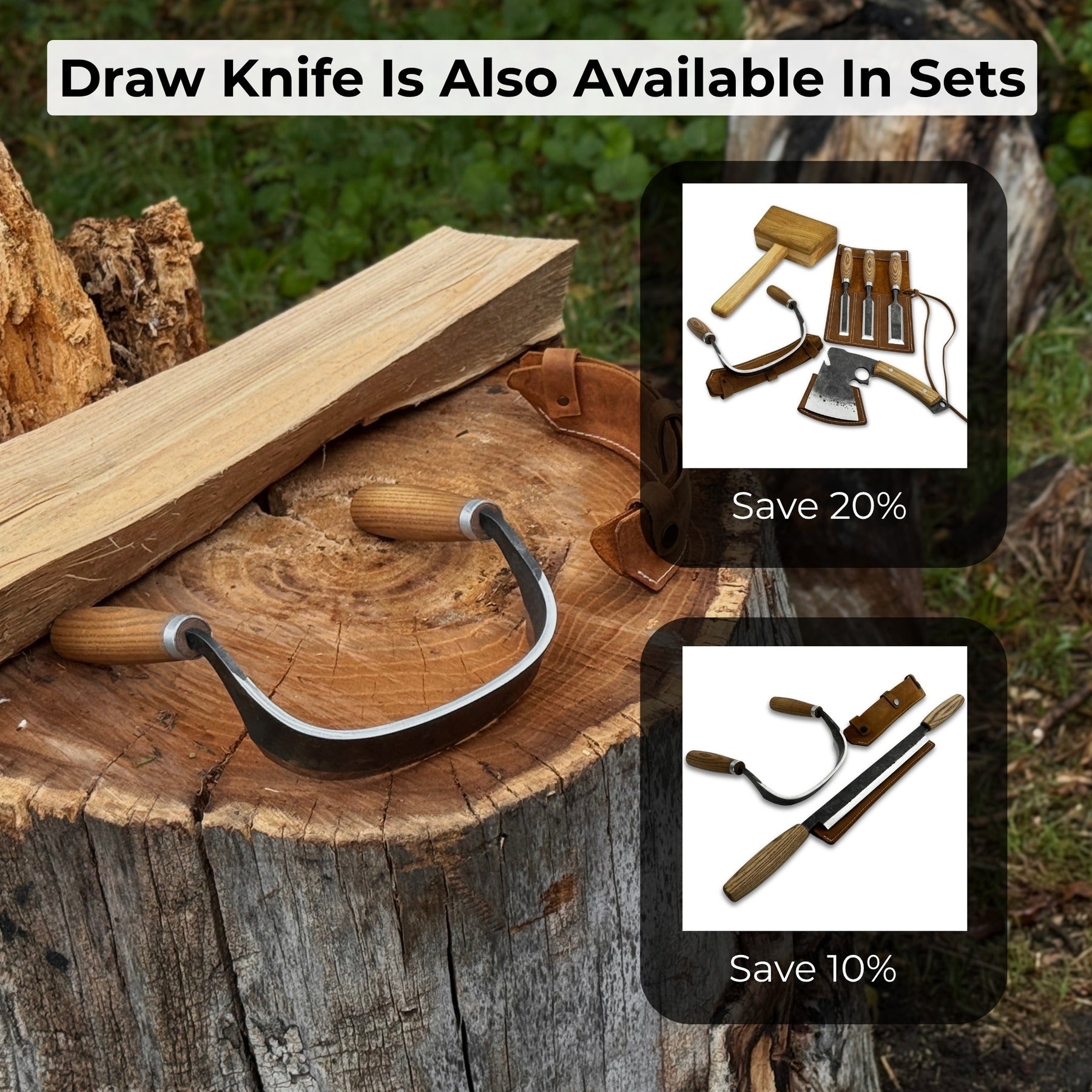 Half-Rounded Drawknife (Inshave) with Leather Sheath, 15 cm (5.9 inches)