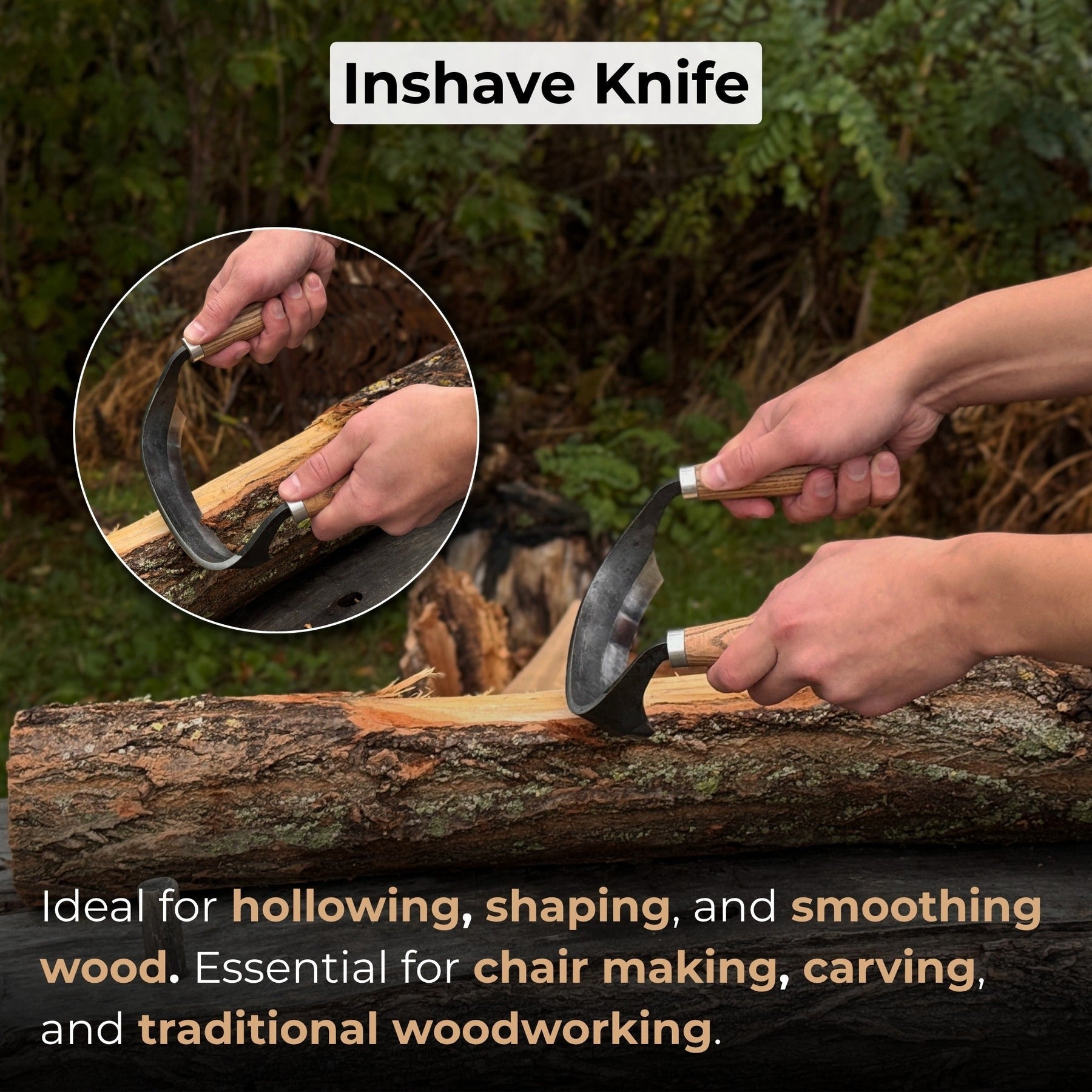 Half-Rounded Drawknife (Inshave) with Leather Sheath, 15 cm (5.9 inches)