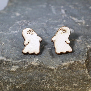 Halloween Ghost Wooden Dangle Earrings | Spooky Jewelry