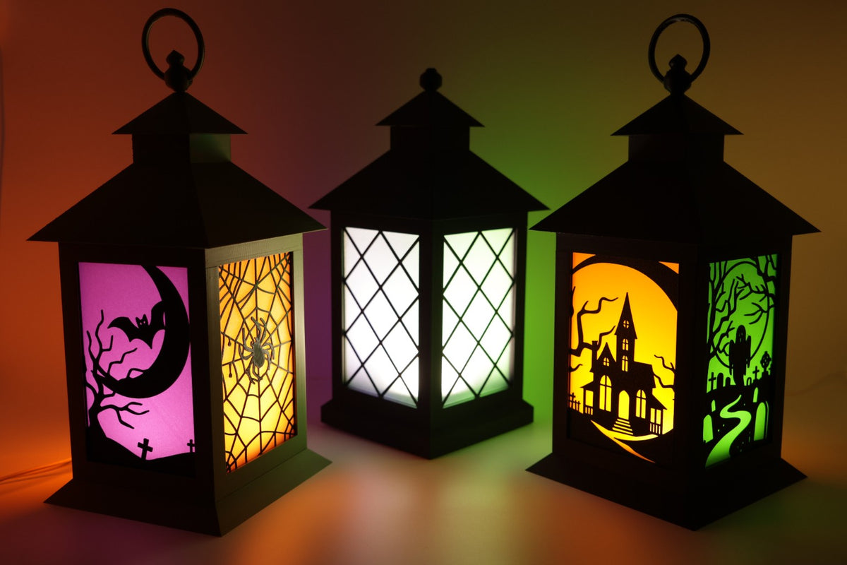 Halloween LED lanterns showing a variety of spooky scenes