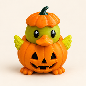 Halloween pumpkin duck figurine with jack-o-lantern body and pumpkin hat