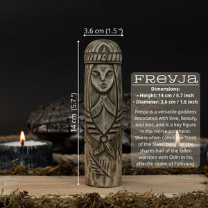 Hand-Carved Freyja Statue – 14 cm (5.7 inch) Wooden Norse Goddess Altar Figurine