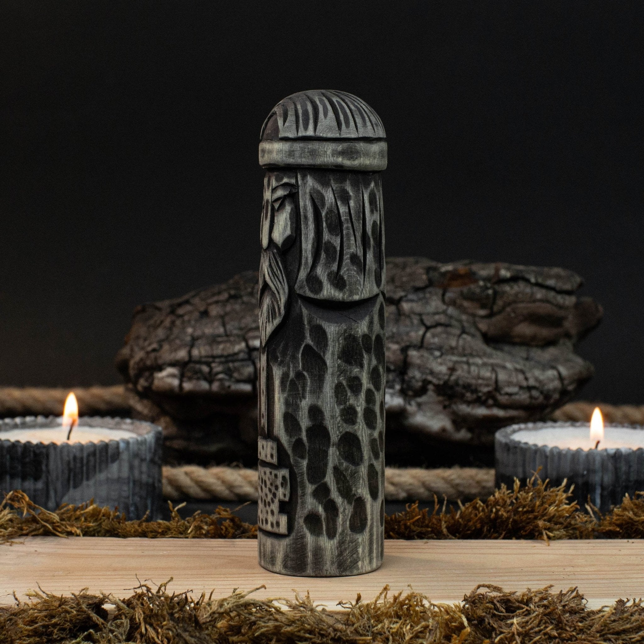 Hand-Carved Thor Figurine – 14 cm (5.7 inches) Wooden Scandinavian God Statue detail view by Sharky Forged Steel Tools