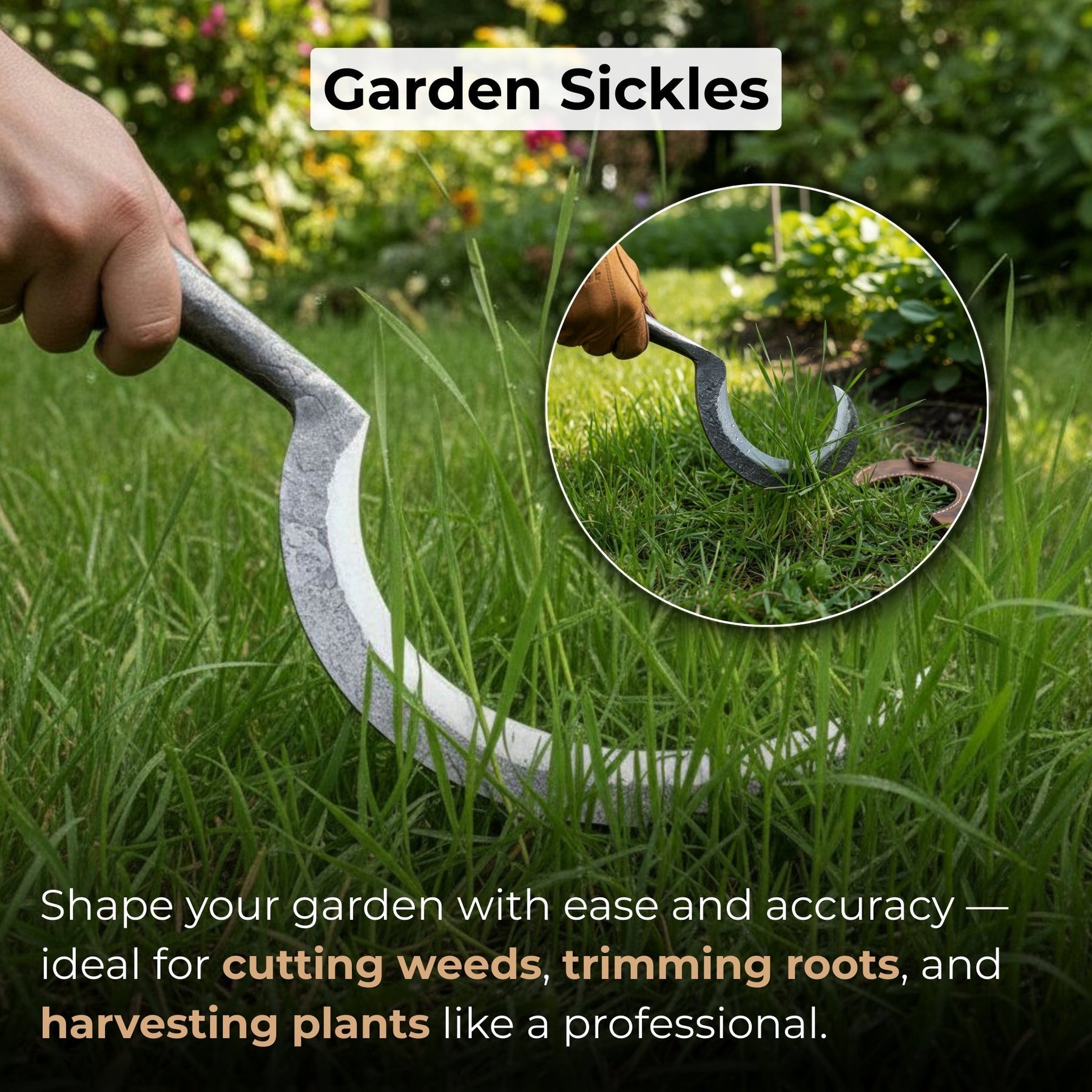 Hand-Forged 2-Piece Garden Sickle Set with Leather Sheaths