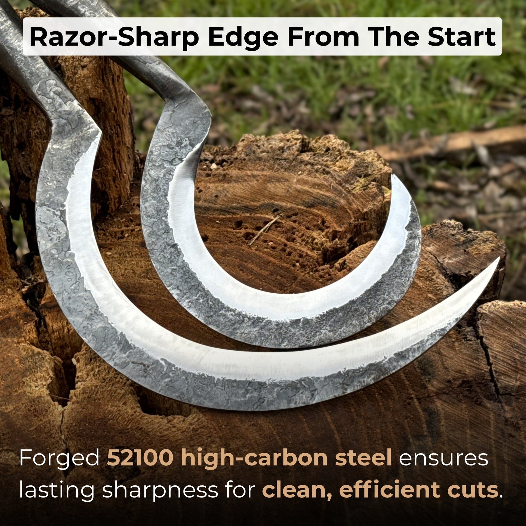 Hand-Forged 2-Piece Garden Sickle Set with Leather Sheaths