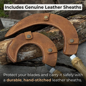 Hand-Forged 2-Piece Sickle Set with Leather Sheaths