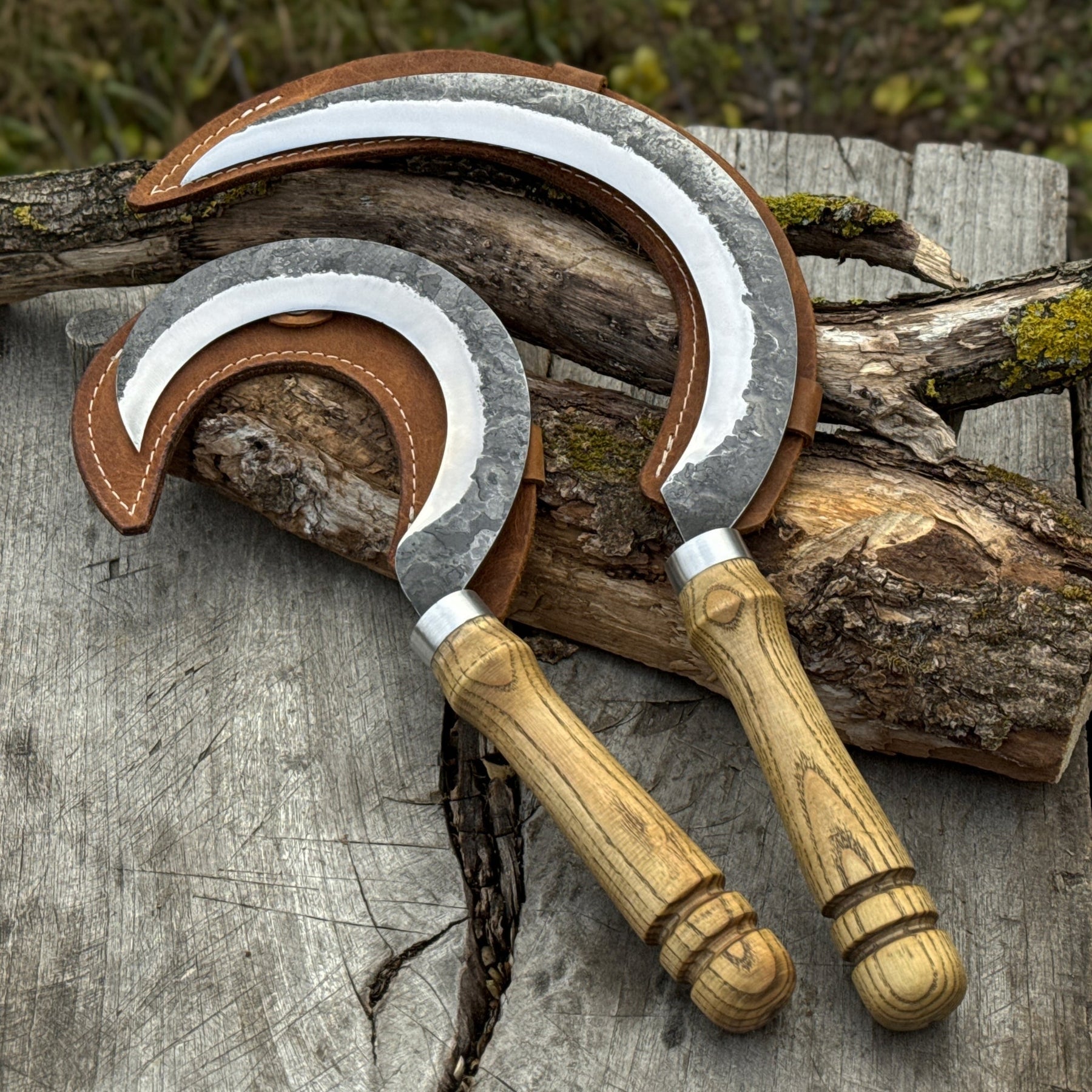 Hand-Forged 2-Piece Sickle Set with Leather Sheaths