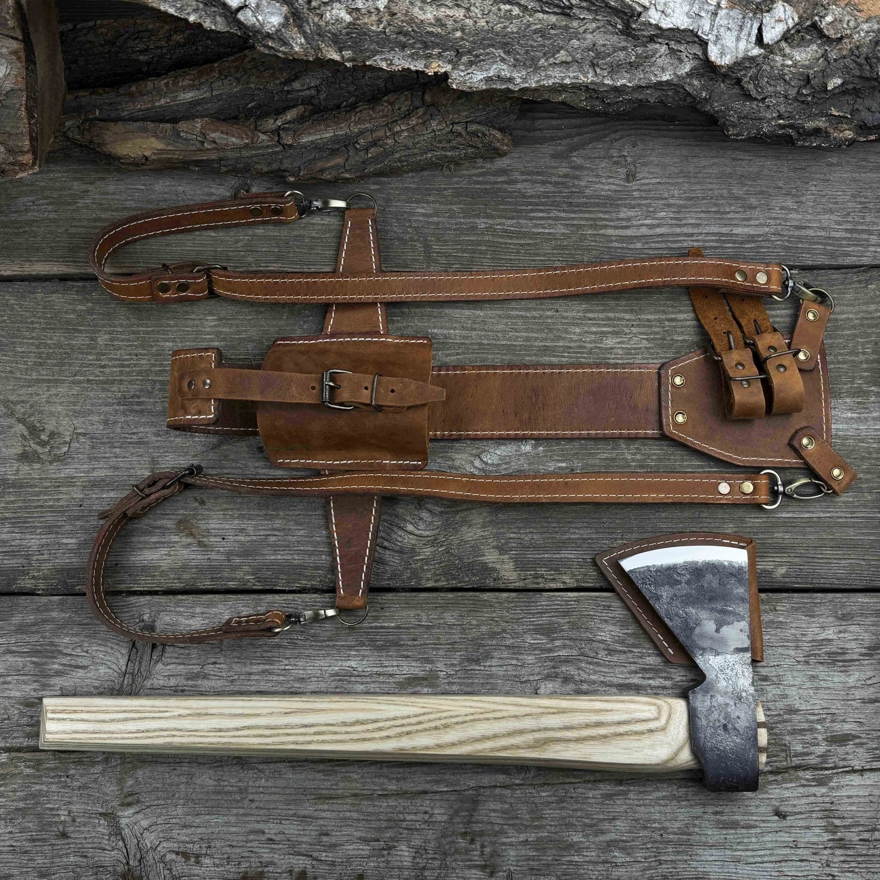 Hand-Forged Bushcraft Hatchet with Leather Back Sheath, 0.74 kg (1.63 lb)