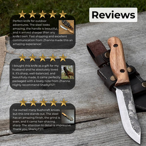 Hand-Forged Bushcraft Knife, 10 cm (3.9 in) Blade with Leather Sheath