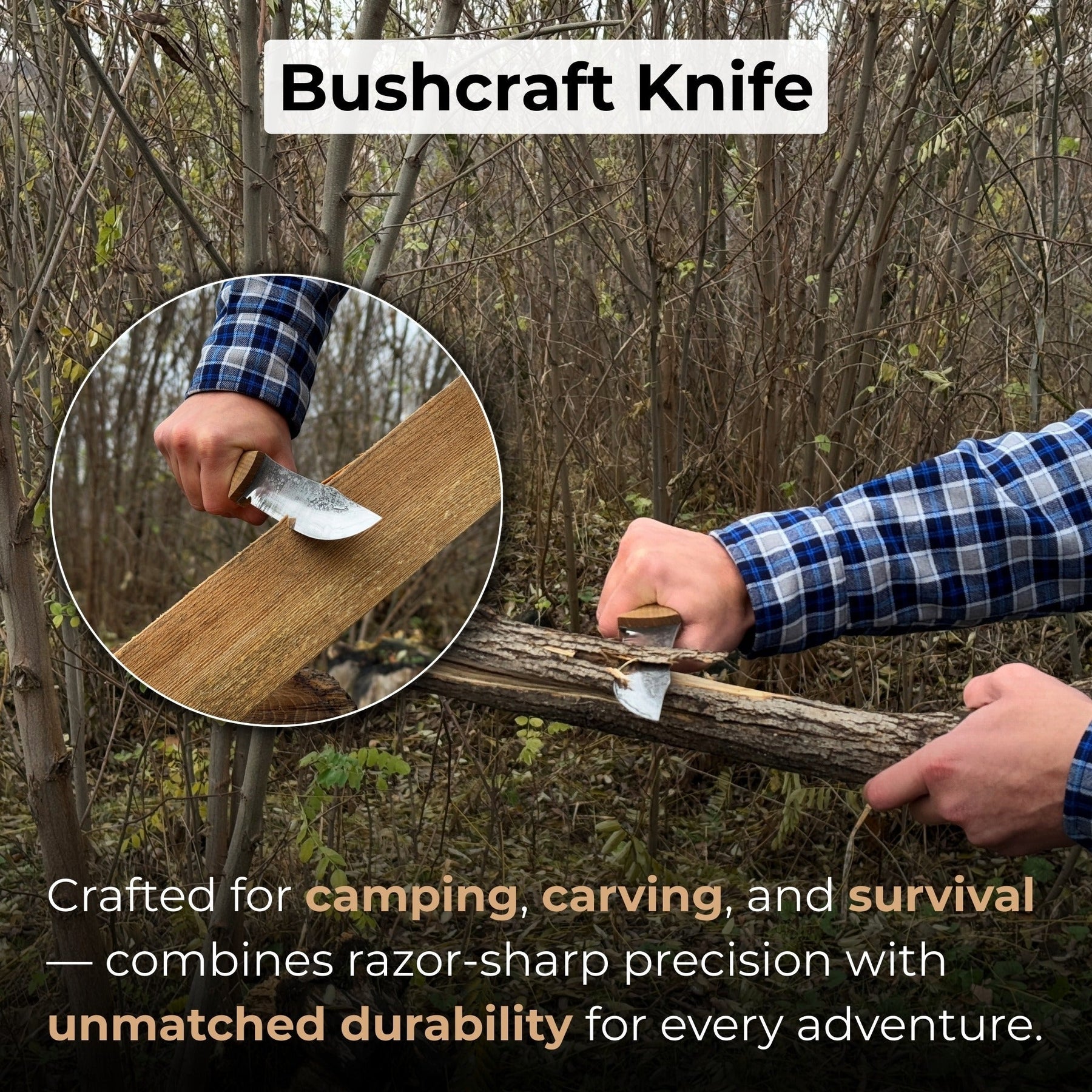 Hand-Forged Bushcraft Knife, 12 cm (4.72 inches)