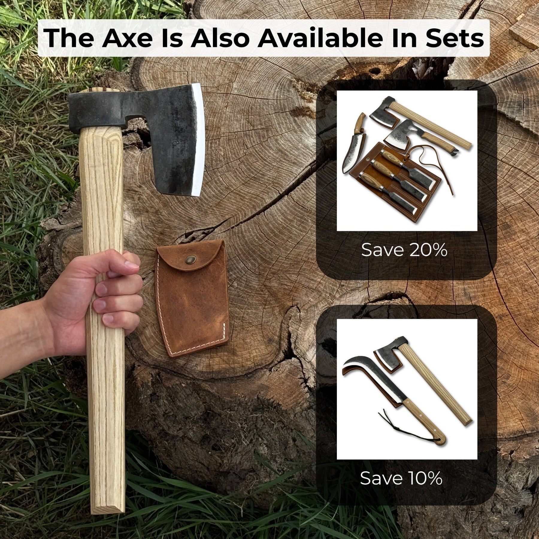 Hand-Forged Carpenter's Axe with Leather Sheath, 0.84 kg (1.85 lb)