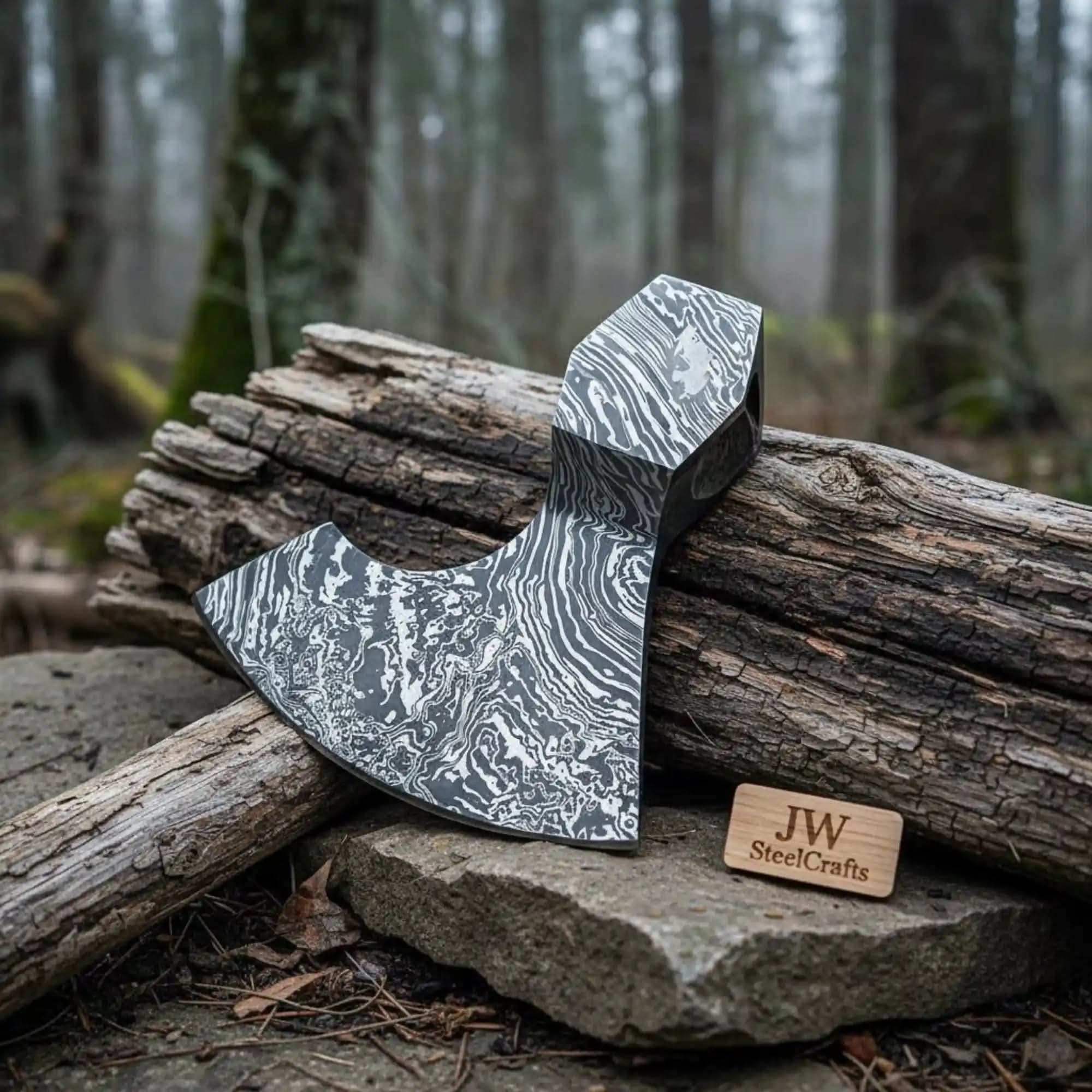 Handmade Damascus Steel Blank Axe Head – Pattern Welded Viking Tomahawk Head for Custom Handle Builds | JW SteelCrafts by JW SteelCrafts, Southern lifestyle apparel main product