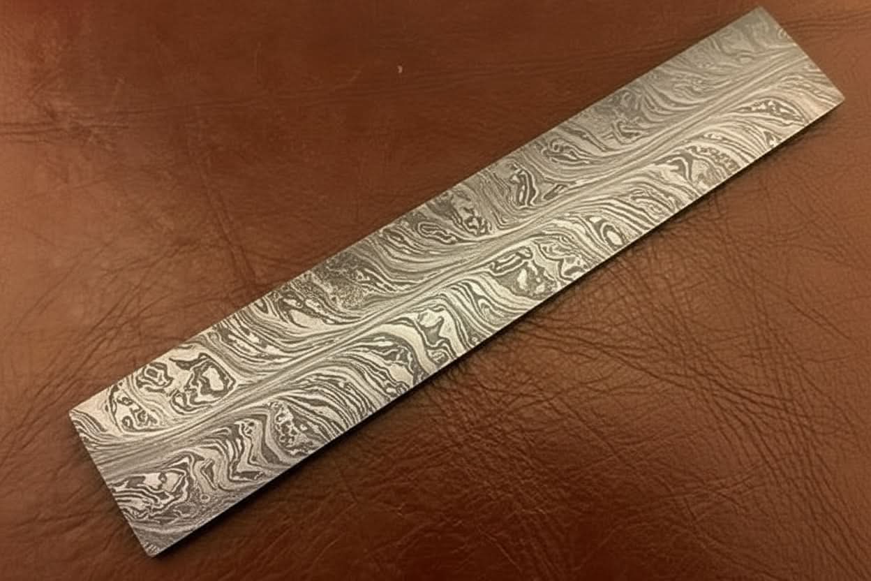 7 Inch Damascus Steel Billet Bar Pattern Welded Blank for Knife and Tool Making by JW SteelCrafts, Damascus knife main product photo