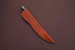 Handcrafted Damascus Steel Fish Fillet Knife with Blue Pakka Wood Handle and Leather Sheath