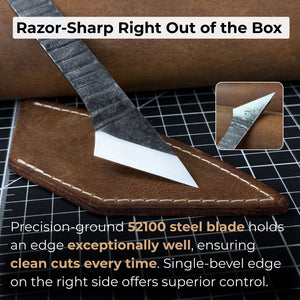 Hand-Forged Kiridashi Knife, 14 cm (5.51 inches) with Leather Sheath