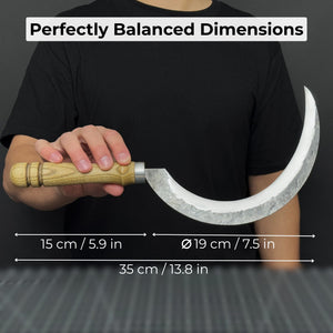 Hand-Forged Large Sickle, ⌀19 cm (7.5 inches) Blade, Leather Belt Attachment