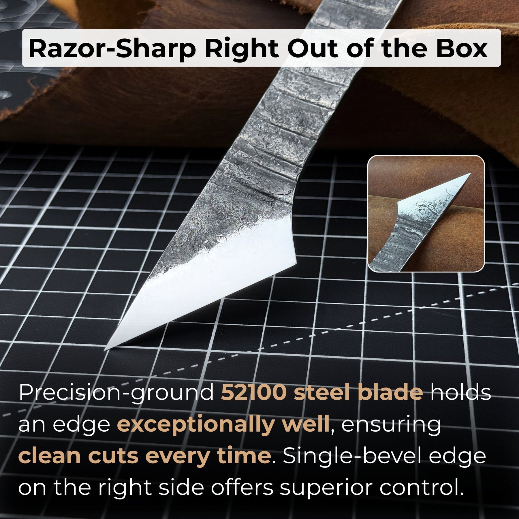 Hand-Forged Single-Bevel Kiridashi Knife with Leather Sheath