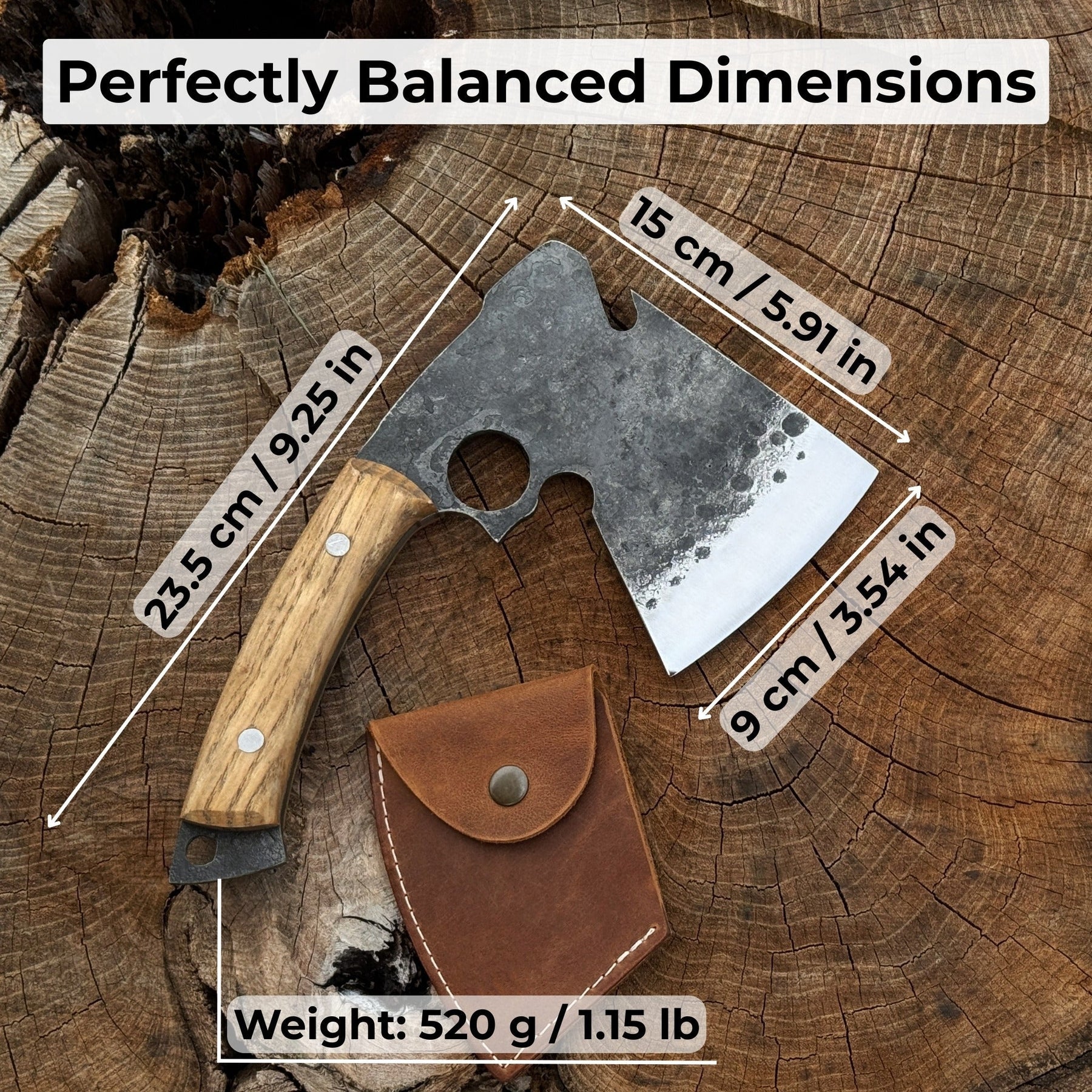 Hand-Forged Small Camping Axe with Curved Handle, 0.52 kg (1.15 Ibs)