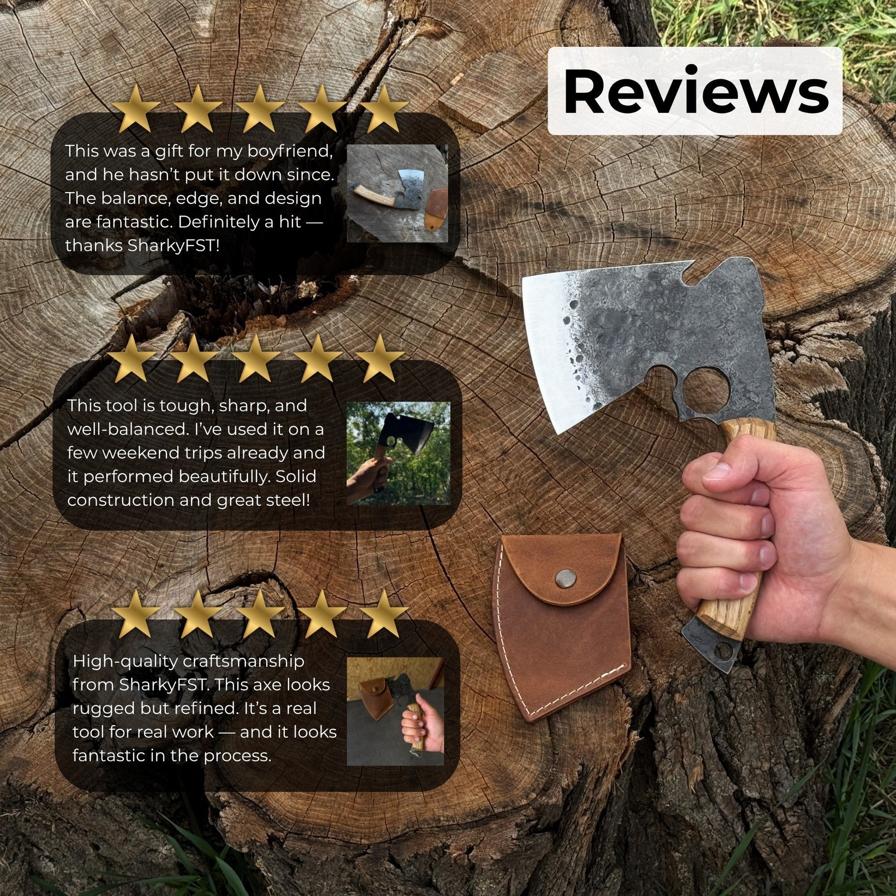 Hand-Forged Small Camping Axe with Curved Handle, 0.52 kg (1.15 Ibs)