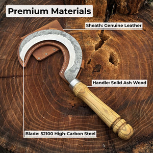 Hand-Forged Small Sickle – 9 cm (3.54 inches) Blade with Leather Belt Attachment