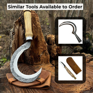 Hand-Forged Small Sickle – 9 cm (3.54 inches) Blade with Leather Belt Attachment