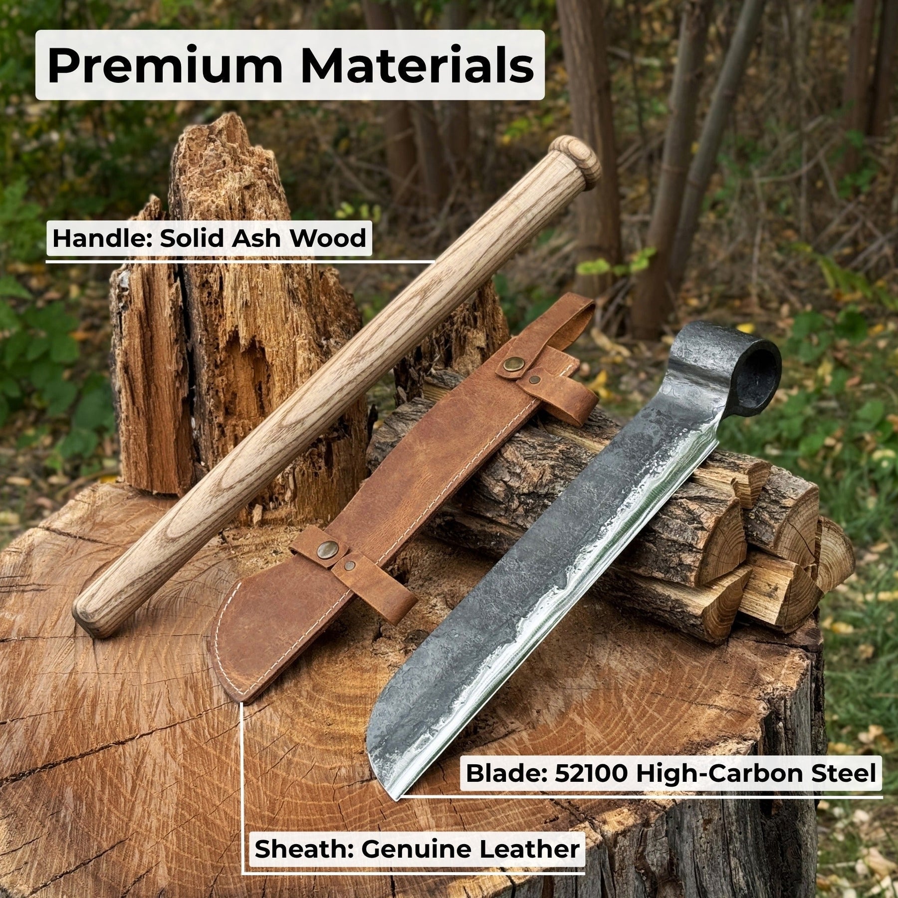 Hand-Forged Splitting Froe – Leather Sheath with Handle Holder