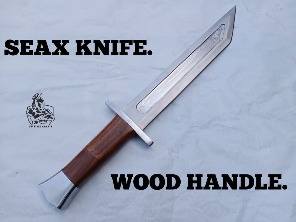 Hand Made SEAX Knife with Wood handle by JW SteelCrafts, Damascus knife detail photo 2