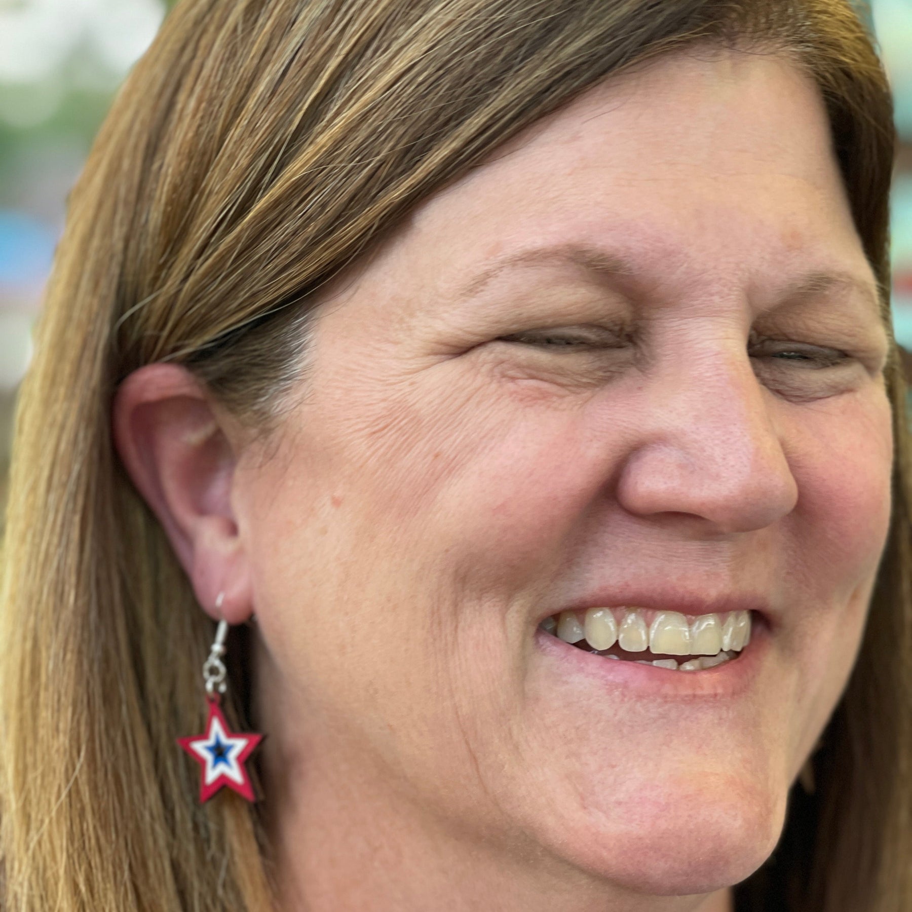 USA Stars Wooden Earrings | Patriotic American Flag Jewelry detail view by Cate's Concepts, LLC