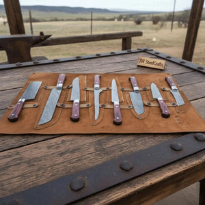 8-Piece Damascus Kitchen Knife Set — Red Pakka Wood Handles