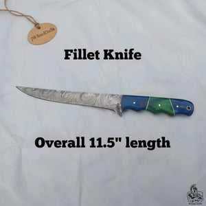 11.5 Inch Damascus Steel Fillet Knife with Two-Tone Colored Wood Handle | JW SteelCrafts