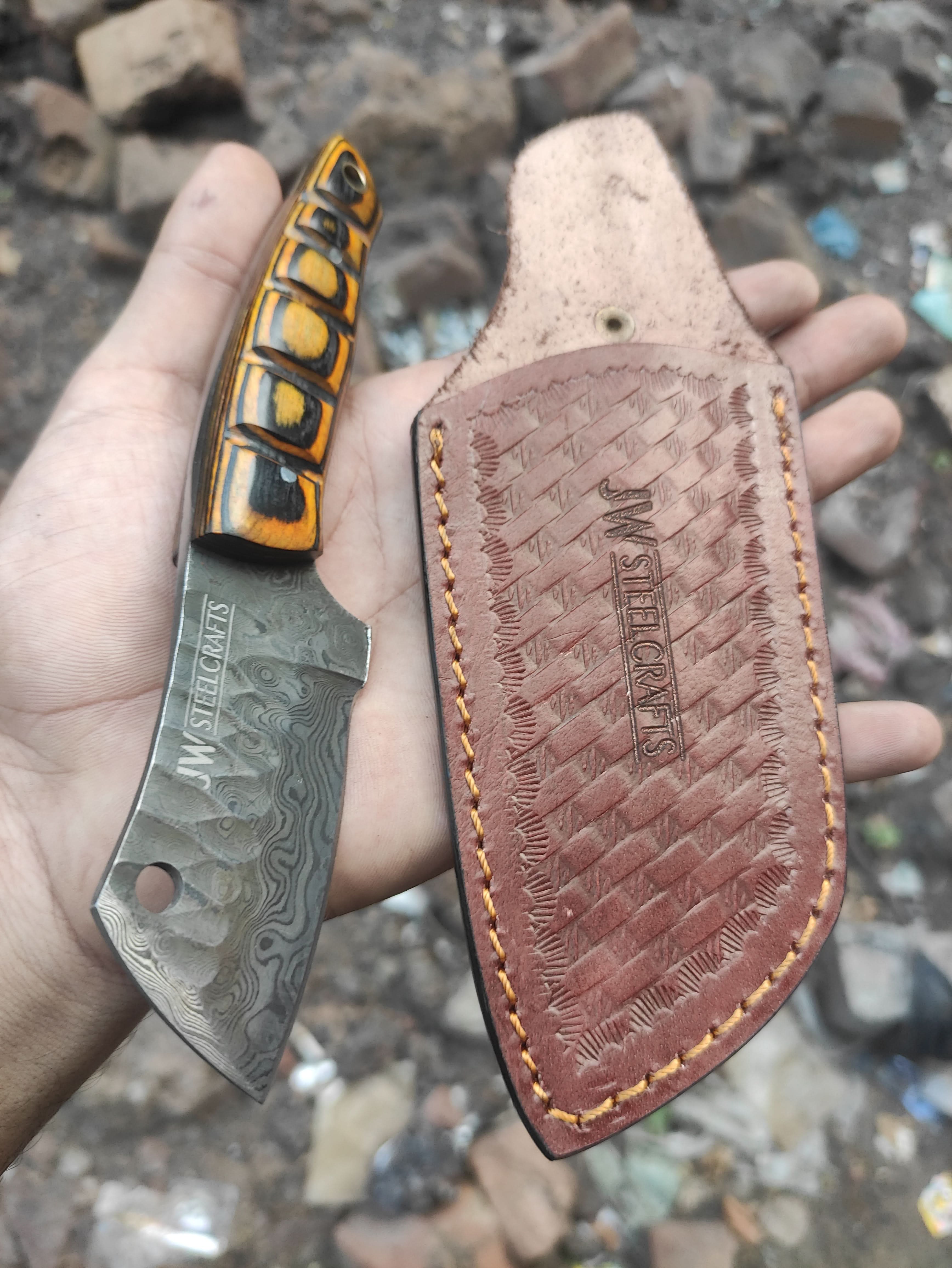 Handmade Damascus Mini EDC Knife — Everyday Carry Survival Tool by JW SteelCrafts, Damascus knife main product photo