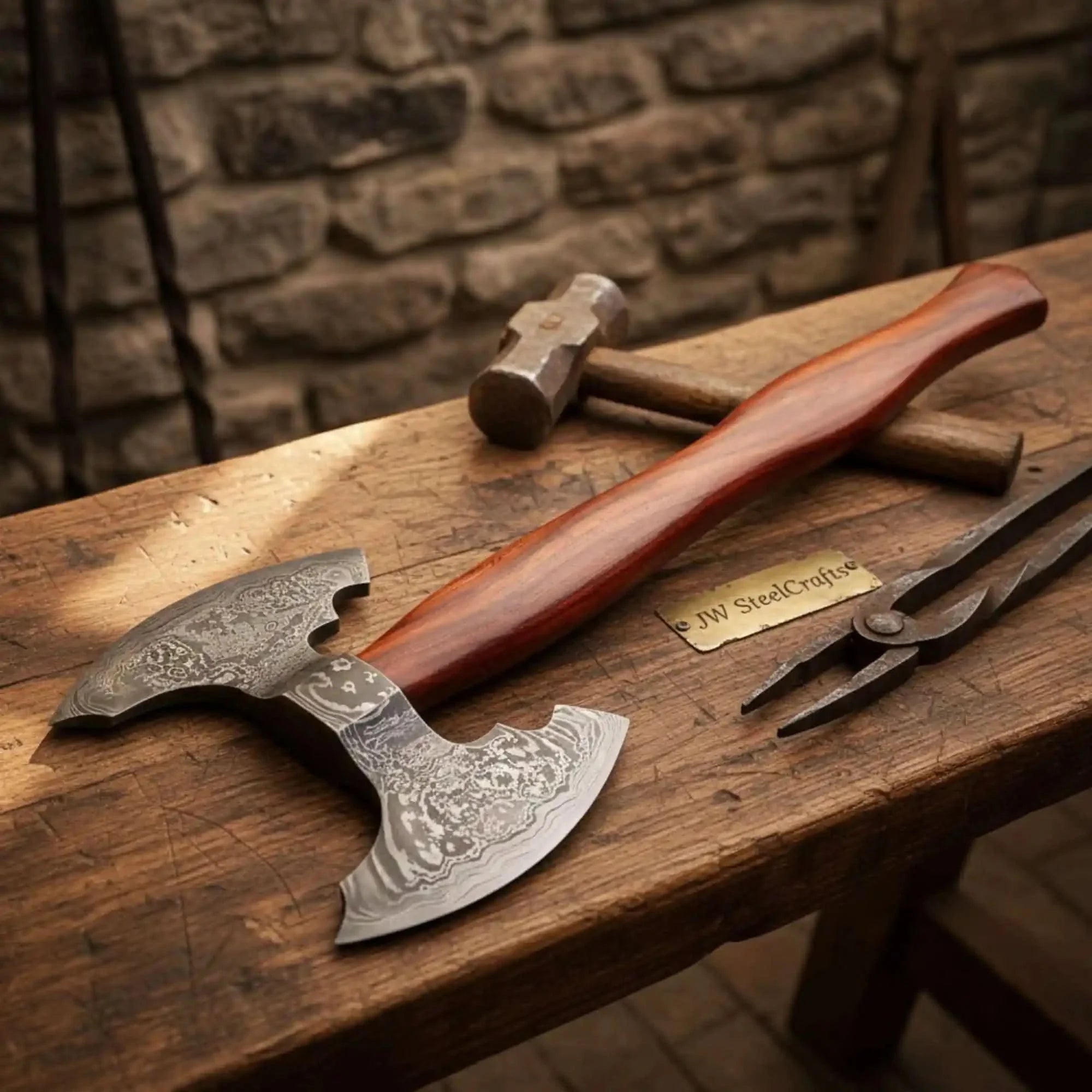 Handmade Viking Camp Axe, Broad Crescent Pattern-Welded Blade by JW SteelCrafts, scented candle main product photo