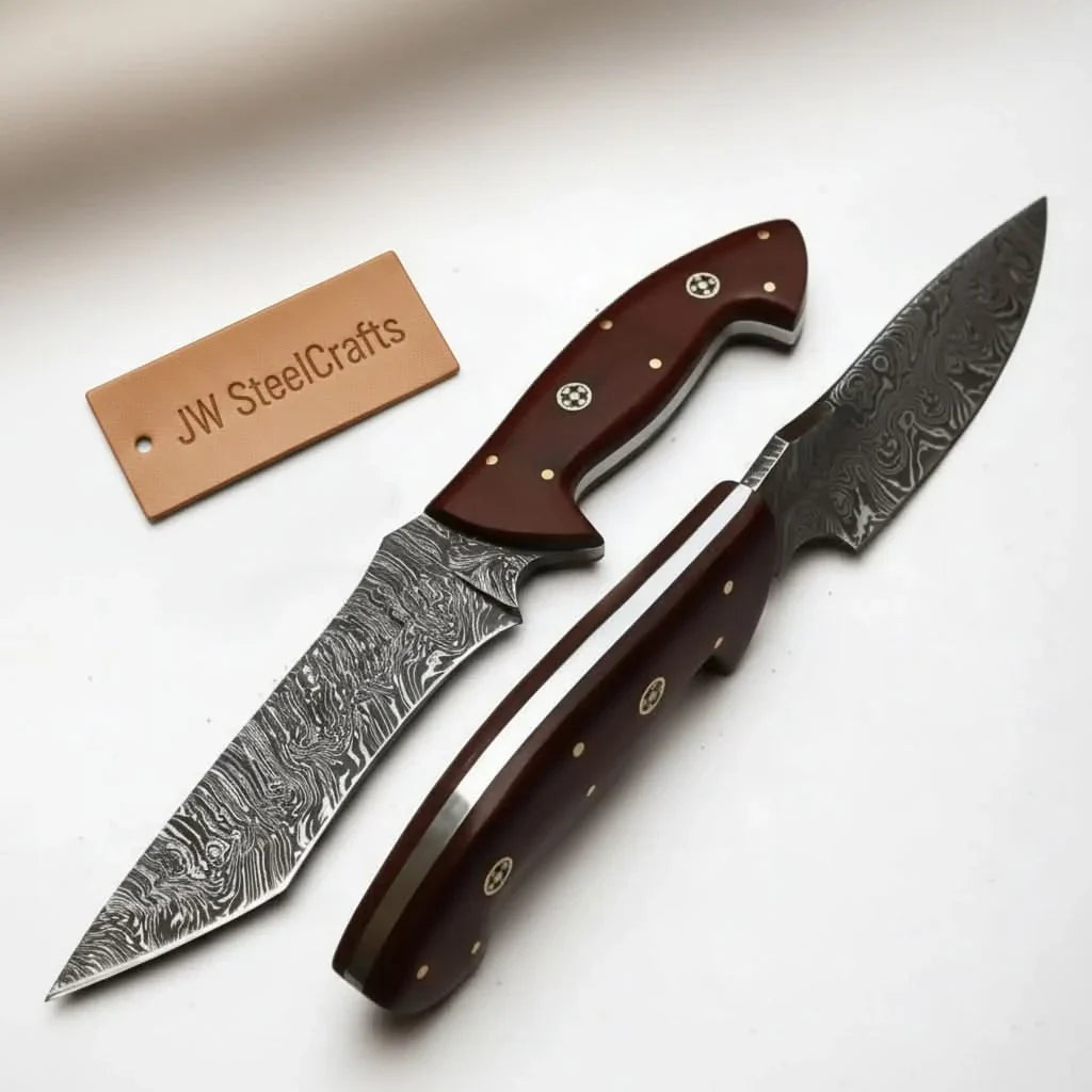 Handmade Damascus Steel Hunting Skinner Knife - 10.00 Inches/ Fixed Blade Knife by JW SteelCrafts, Damascus knife main product photo