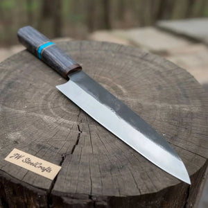 Japanese Gyuto Chef Knife 8” – Kurouchi Finish Blade with Wa Handle, Traditional Meiji Style
