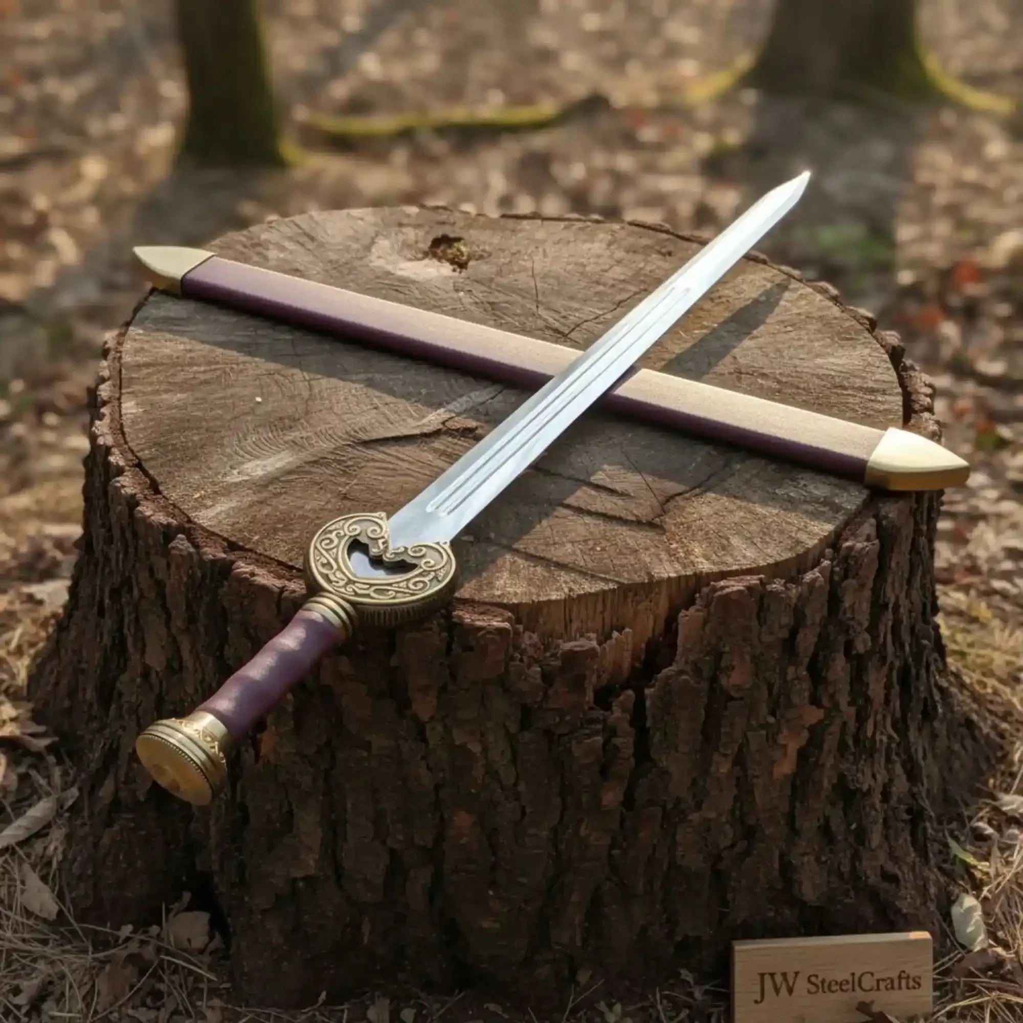 Handmade Medieval Knight Sword Replica | Polished Carbon Steel, Leather Handle & Wooden Scabbard by JW SteelCrafts, Southern lifestyle apparel main product photo