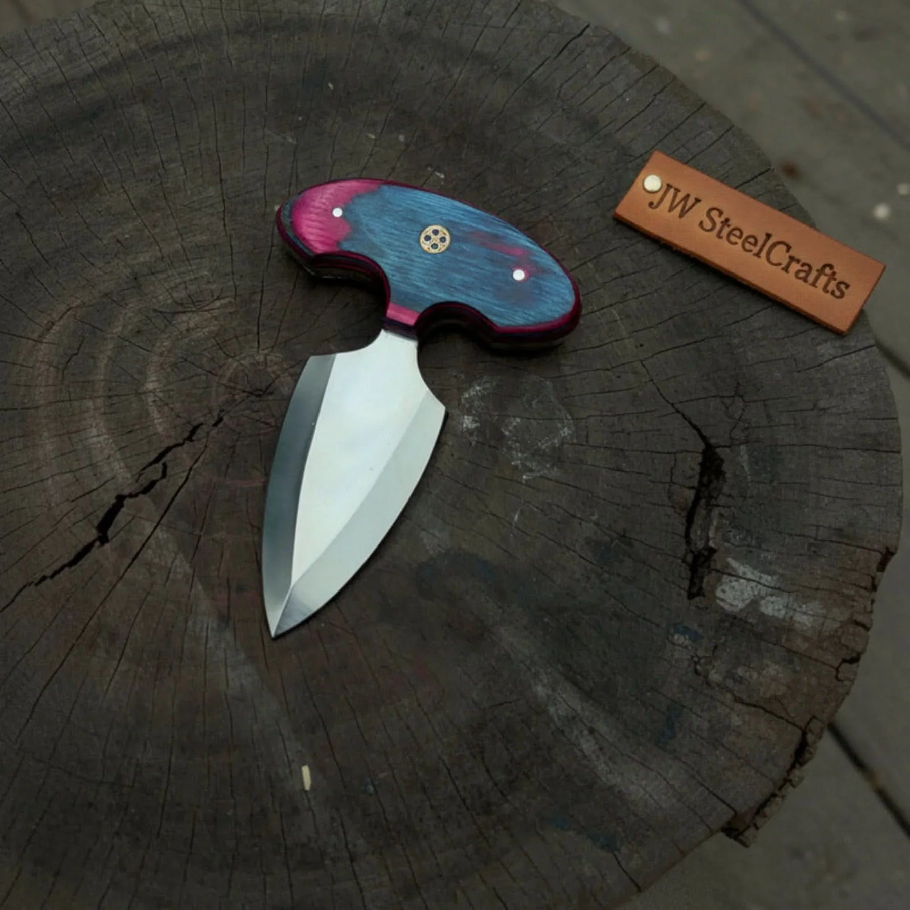 Handmade Push Dagger Double Edge T-Handle Knife Colored Pakka Wood Grip