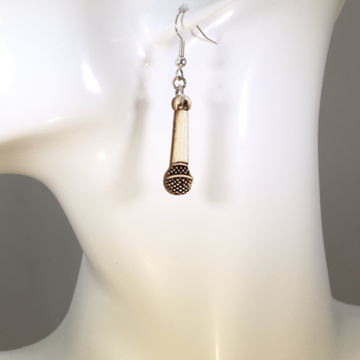 Hanging Microphone Wooden Dangle Earrings | Music Jewelry