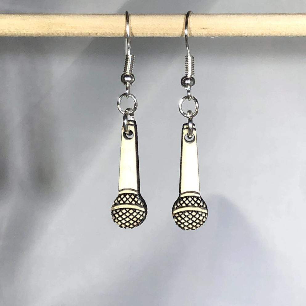 Hanging Microphone Wooden Dangle Earrings | Music Jewelry