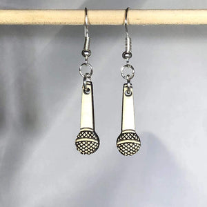 Hanging Microphone Wooden Dangle Earrings | Music Jewelry