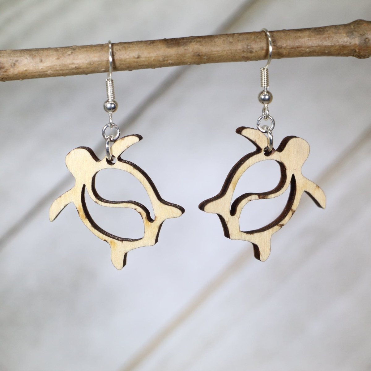 Hawaiian Sea Turtle Wooden Dangle Earrings | Ocean Jewelry by Cate's Concepts, LLC, handmade jewelry detail photo 2