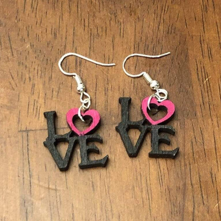 Love Heart Wooden Dangle Earrings | Romantic Jewelry by Cate's Concepts, LLC, handmade jewelry main product photo