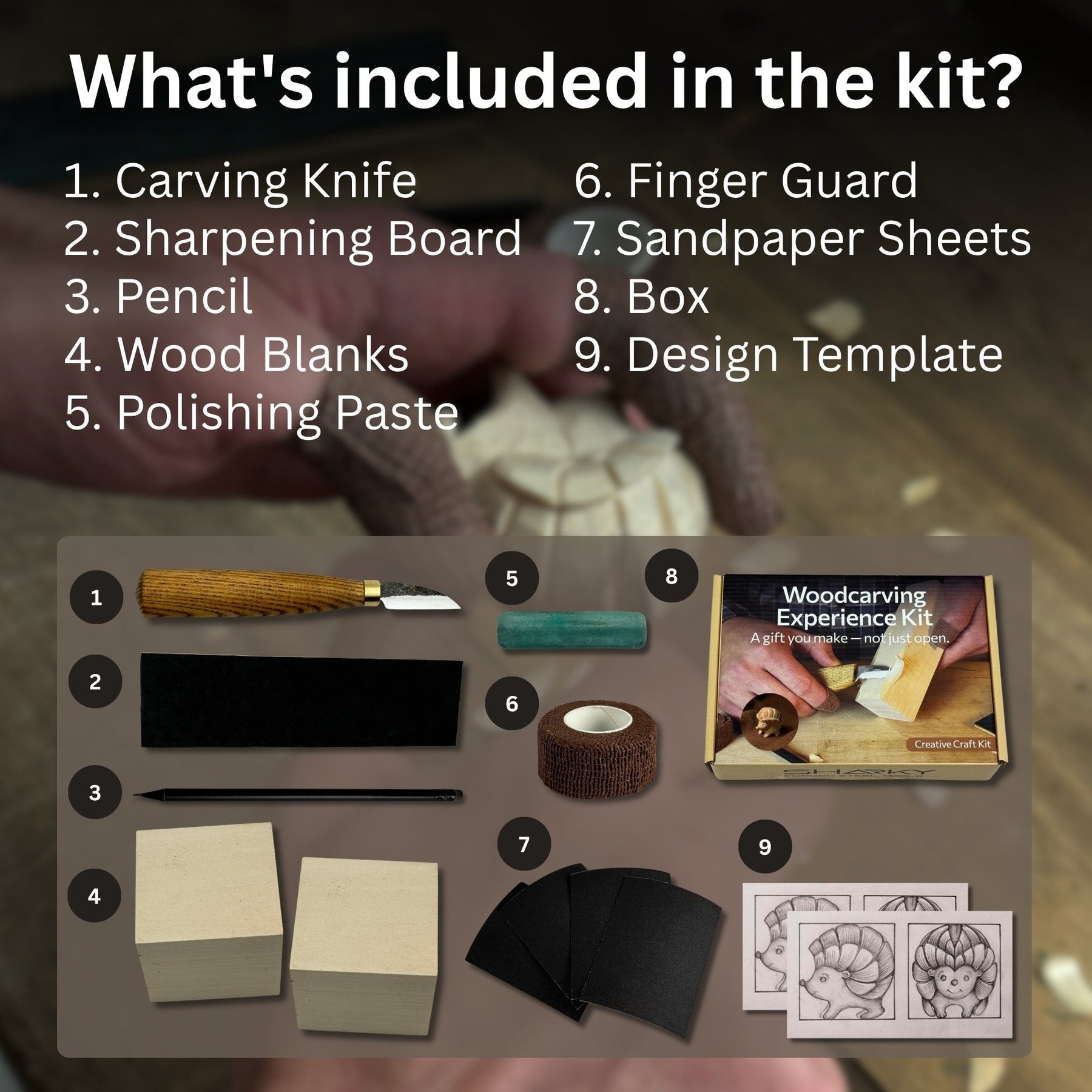 Hedgehog Carving Kit - Complete Starter Whittling Kit for Beginners, Adults, Teens, and Kids