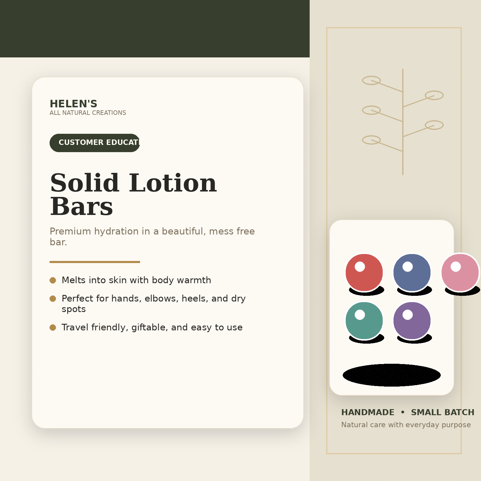 Little Lady Lotion Bar Unscented by Helen's All Natural Creations, scented candle detail photo 5