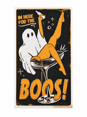 I'm Here for the Boos unframed Halloween wall art with ghost and cocktail