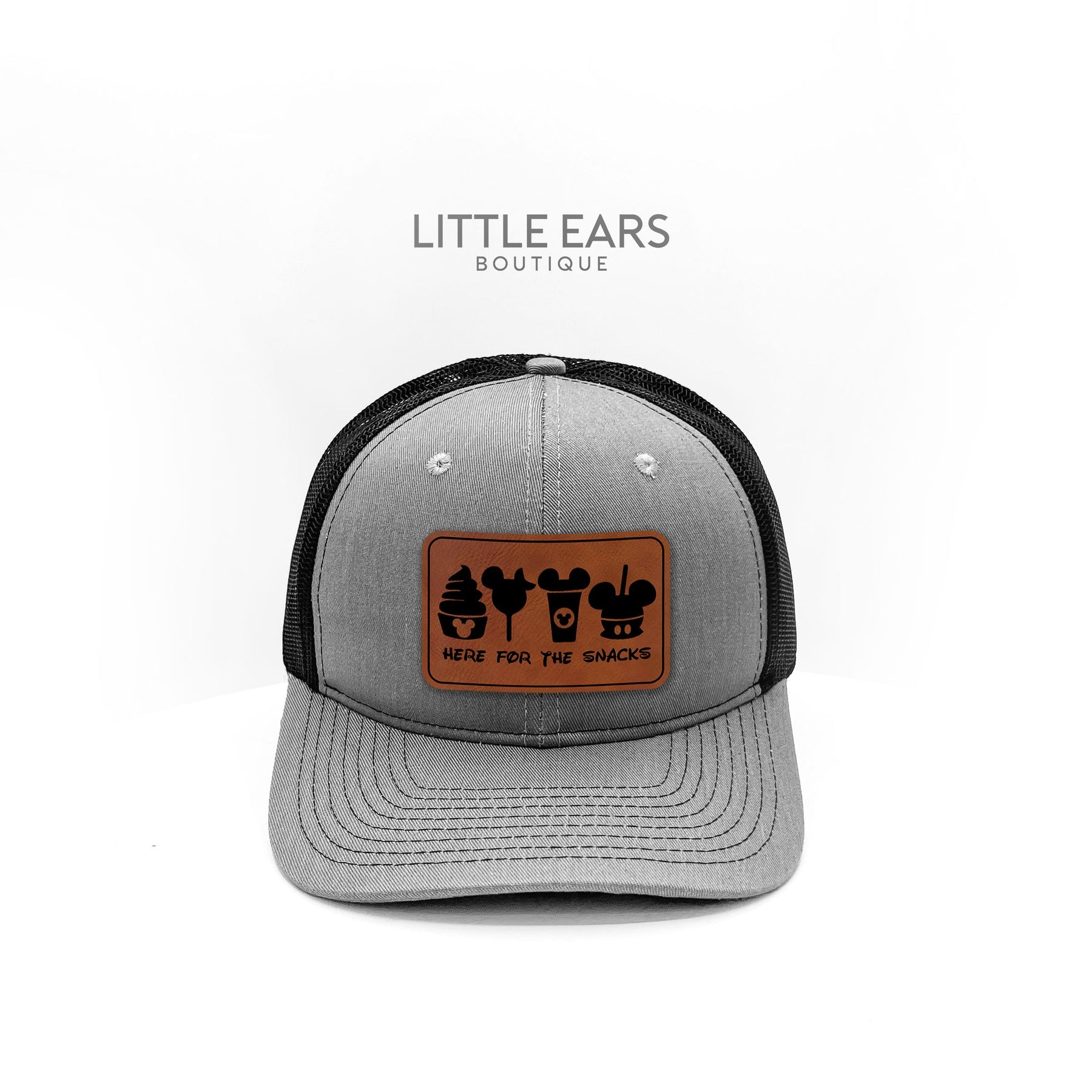 Here for the Snacks Trucker Hat by Little Ears Boutique, Southern lifestyle apparel detail photo 2